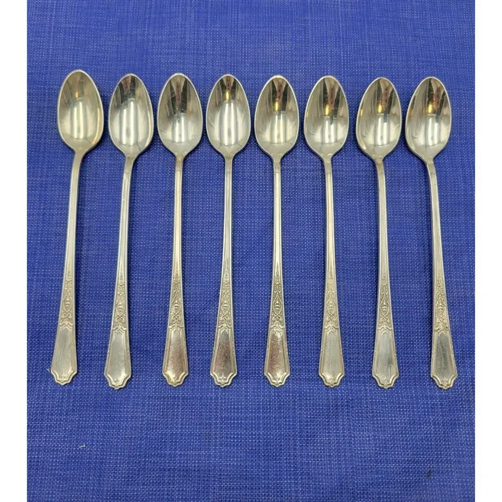 1847 Rogers Bros ANCESTRAL Silverplate Set 8 Iced Teaspoons Discontinued RARE